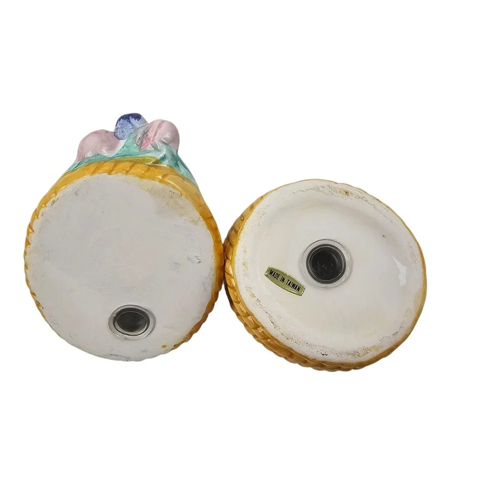 Ceramic Flower Basket Salt and Pepper Shakers Set with Floral Saucer Plate